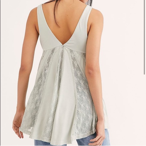 Free People Green Lace Tunic Tank Mini Dress Y2K Babydoll Flowy Coverup Beach - Picture 4 of 12